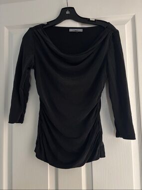 Classiques Entier Black Silk Draped Neck Long Sleeve Top Sz S